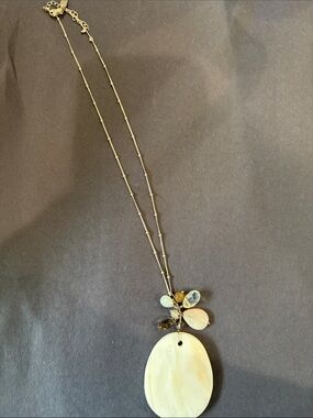 Sterling silver Pendant Necklace with Ivory Shell Disc and Gem Accents JJill